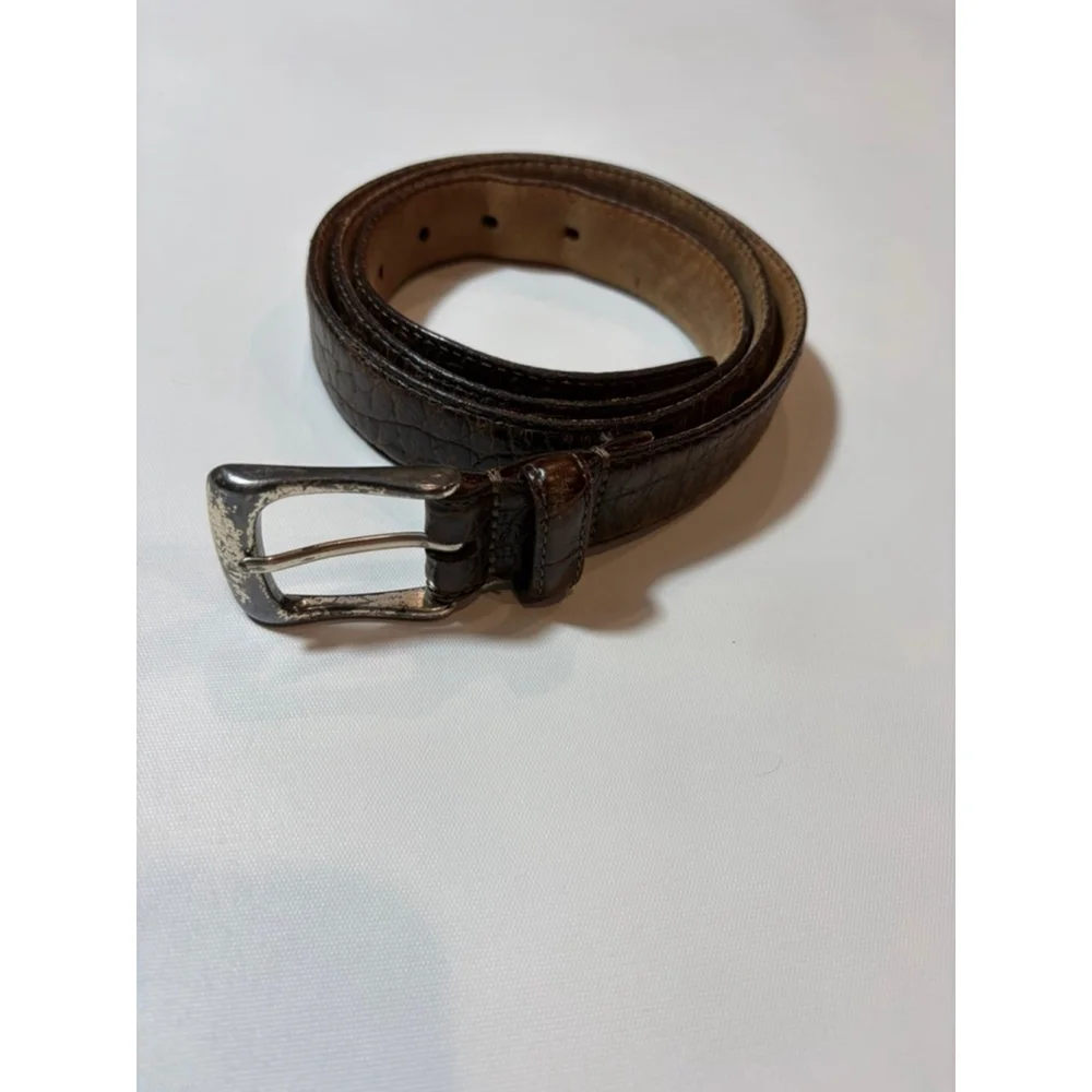 Marshall Fields Croc Embossed Leather Belt 36 Brown Vintage Distressed